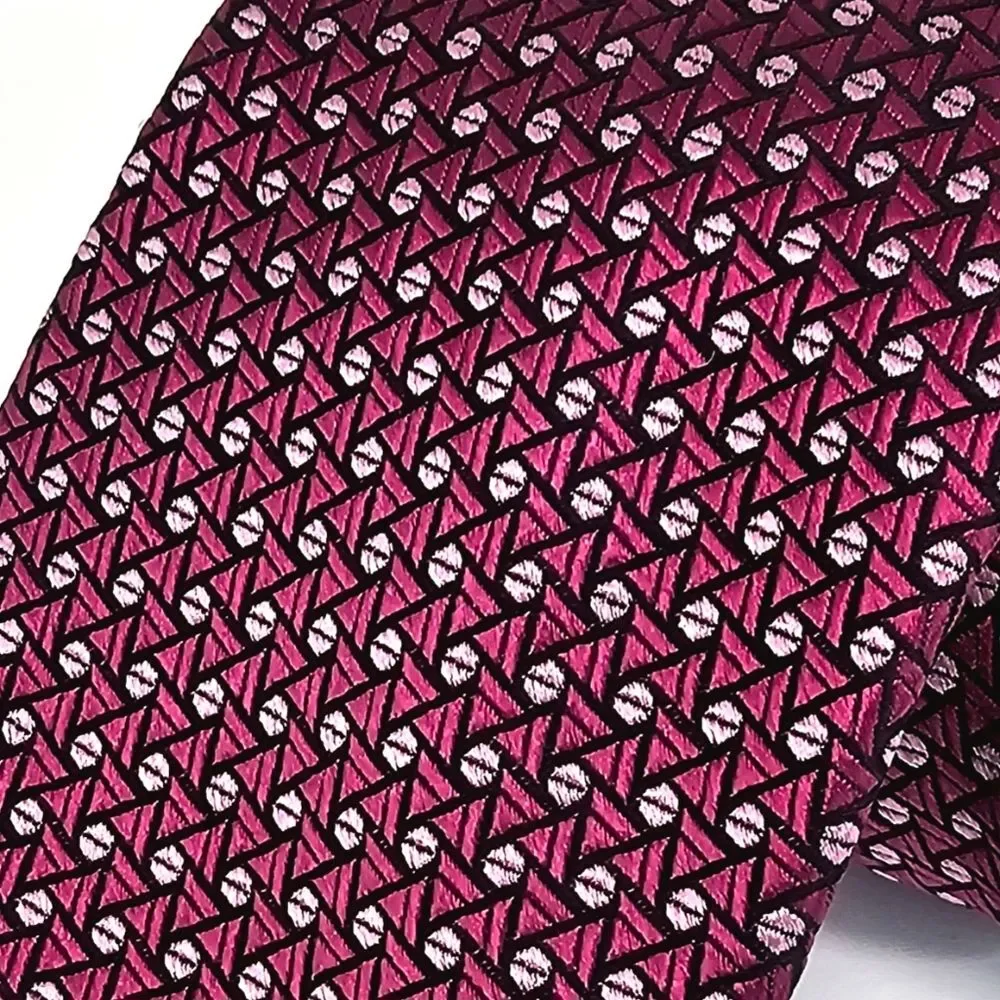 PAUL FREDRICK Pink Black Geometric Silk Tie Classic Bold Designer Luxury